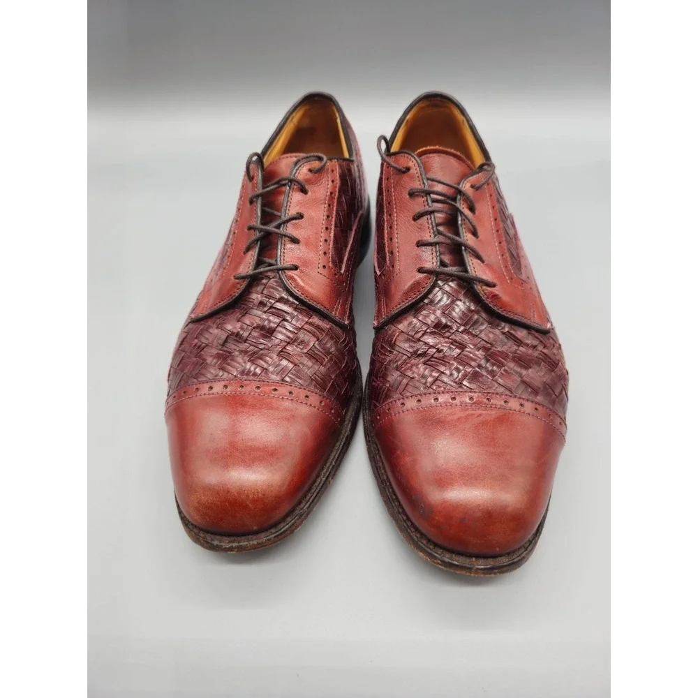 Allen Edmonds Mens Woven Leather Brown CRANDON Lace Up Shoes Sz. 10.5 E